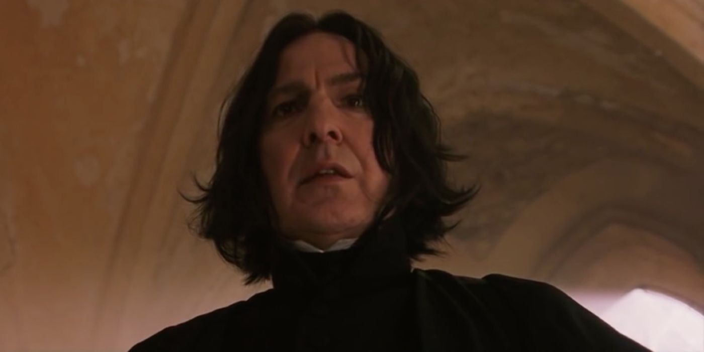 Alan Rickman como Severus Snape em Harry Potter e a Pedra Filosofal.