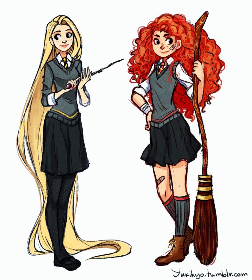 Merida and Rapunzel Hogwarts by yukihyo