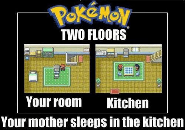 Mom sleeps in the kitchen Pokemon meme