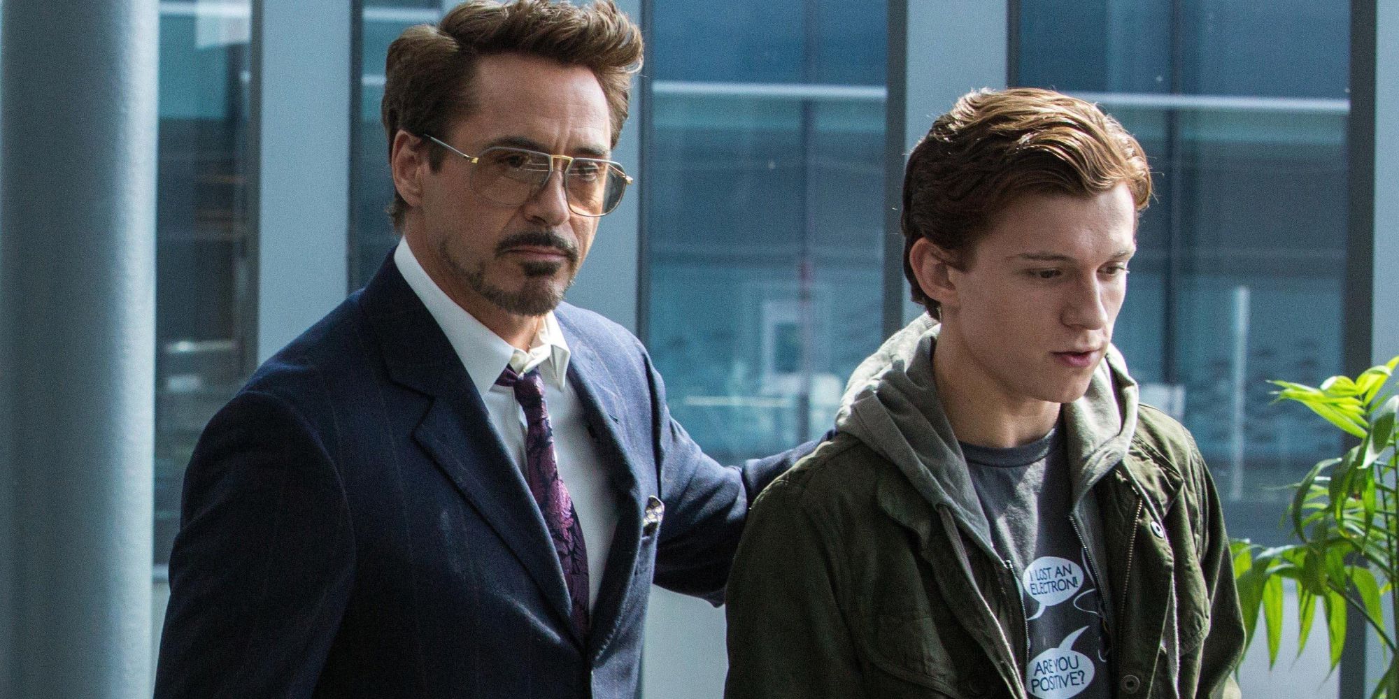 Robert Downey Jr and Tom Holland in Spider-Man Homecoming
