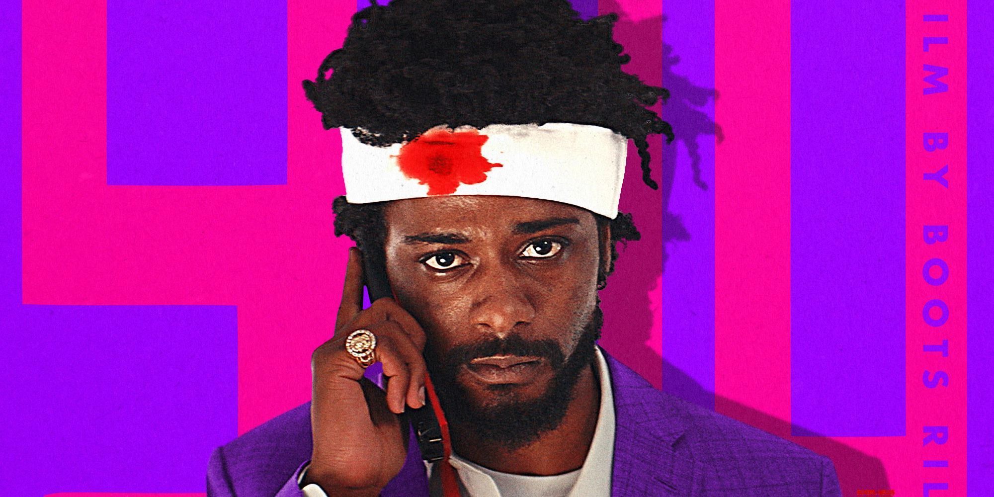 Lakeith Stanfield on the phone in the poster for the film Sorry To Bother You.