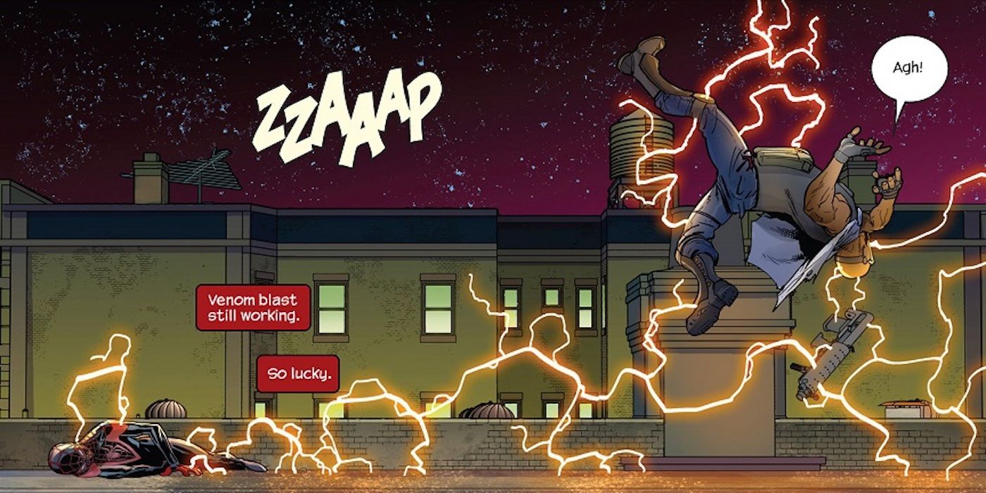 Miles Morales uses a venom blast in Marvel Comics