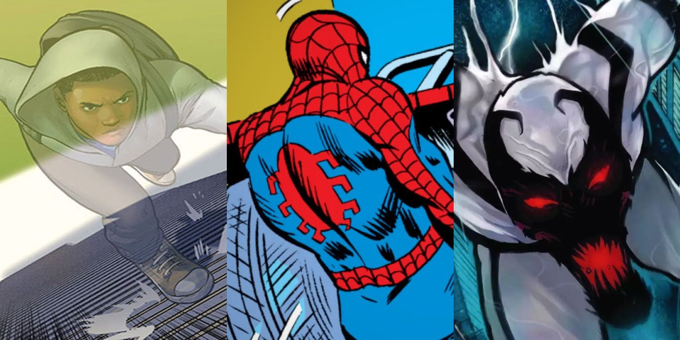 Split image of Miles Morales, Spider-Man and Anti-Venom in Marvel Comics