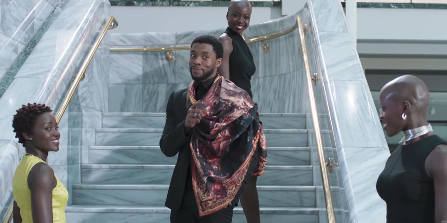 T'Challa in the UN with Nakia and Okoye