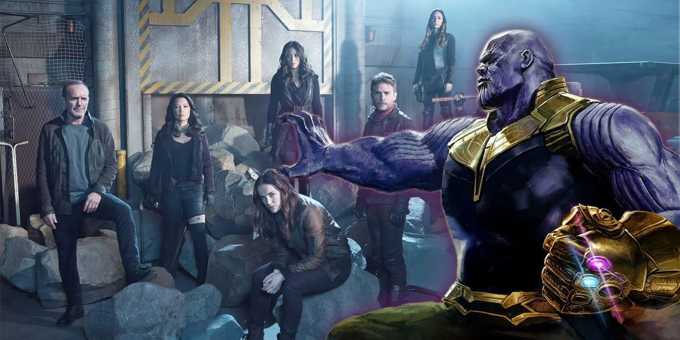 Split image of Thanos and Agents of SHIELD