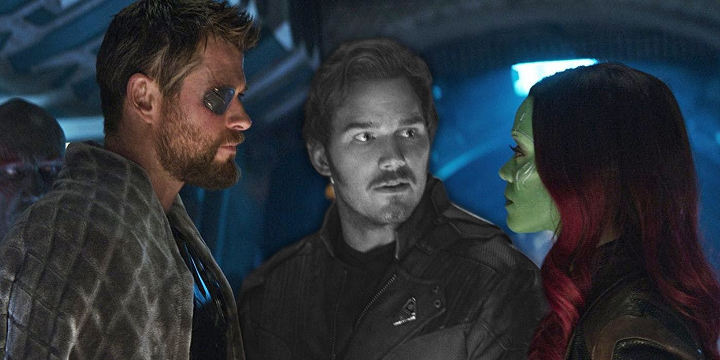 Thor and Gamora with Star-Lord in Avengers Infinity War