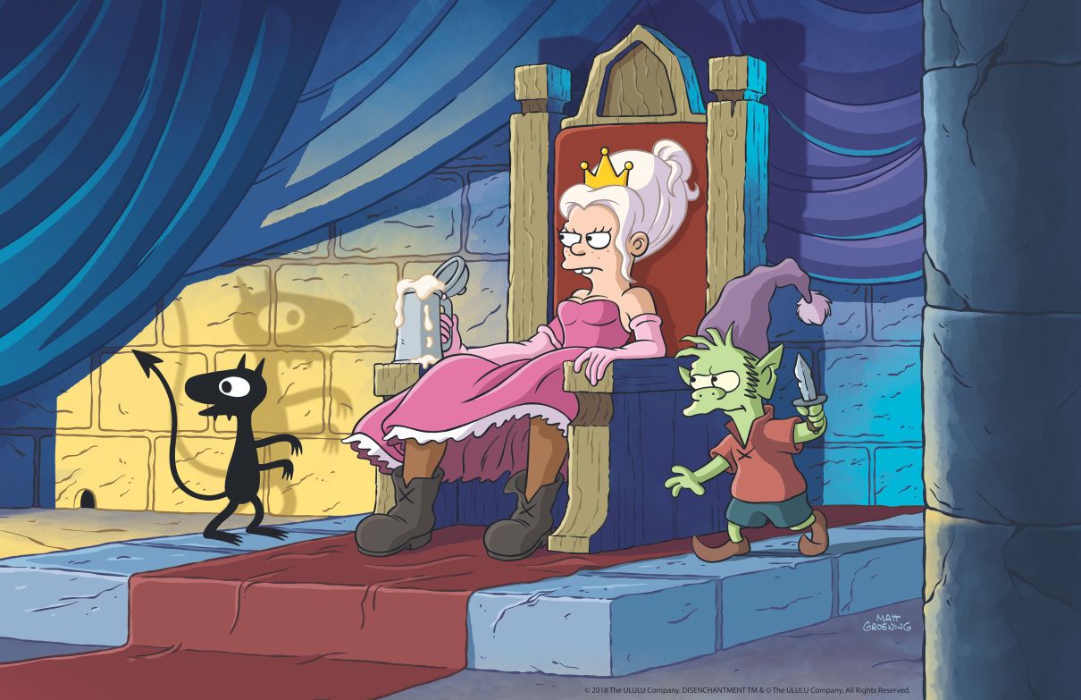 Bean Eflie and Luci in Disenchantment throne room