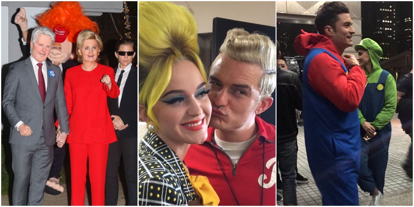 Katy Perry and Orlando Bloom wearing costumes