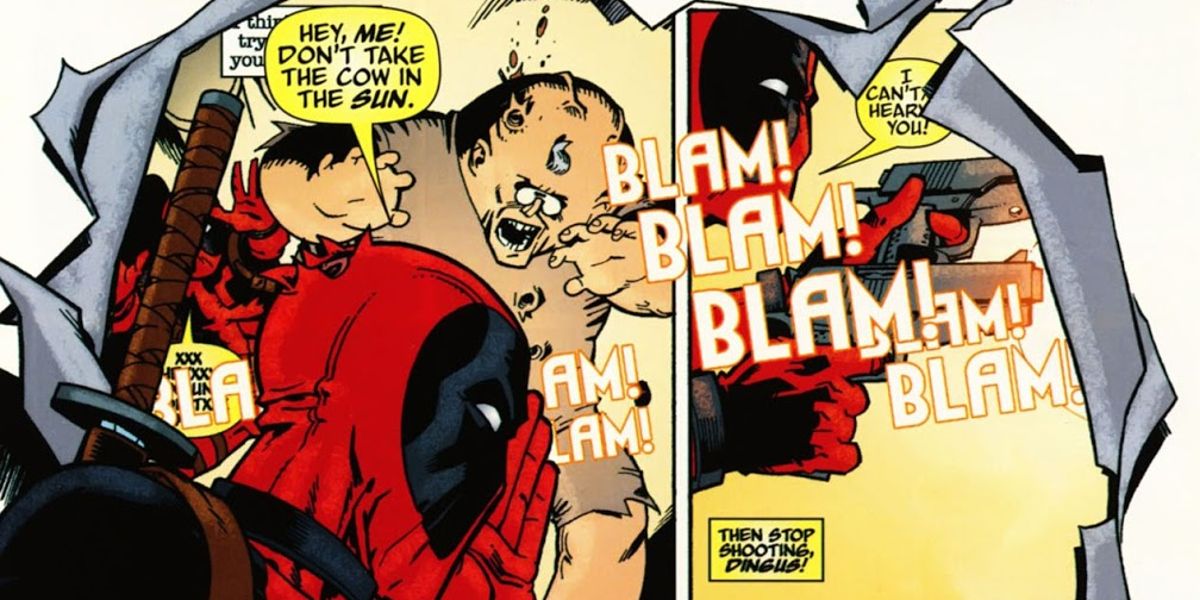 Deadpool tears through his own comic to warn his past self