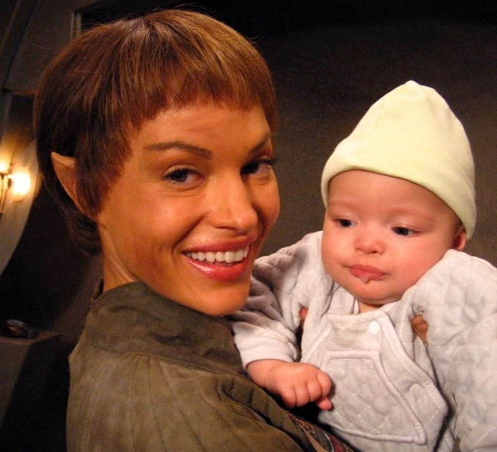 Jolene Blalock as T'Pol with Star Trek: Enteprise baby