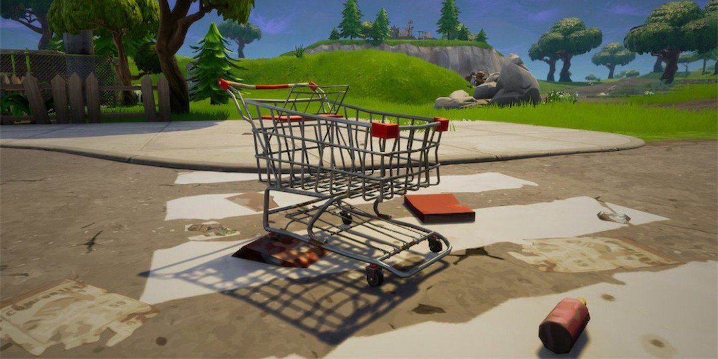 A shopping cart as a vehicle in Fortnite.