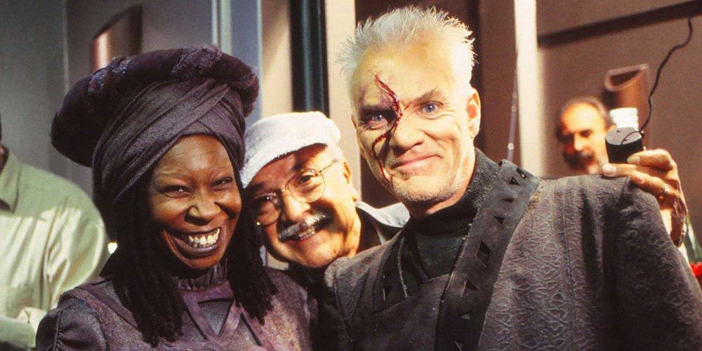 Whoopi Goldberg and Malcolm McDowell on Star Trek: Generations