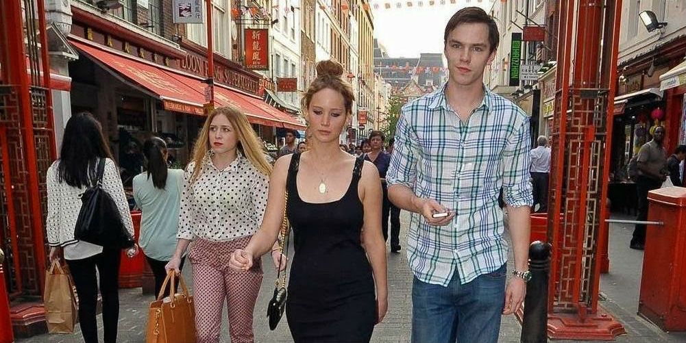 Jennifer Lawrence and Nicholas Hoult walking