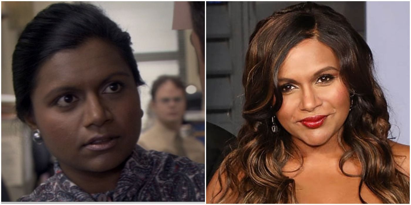 Mindy Kaling as Kelly Kapoor in The Office and Mindy Kaling on the red carpet