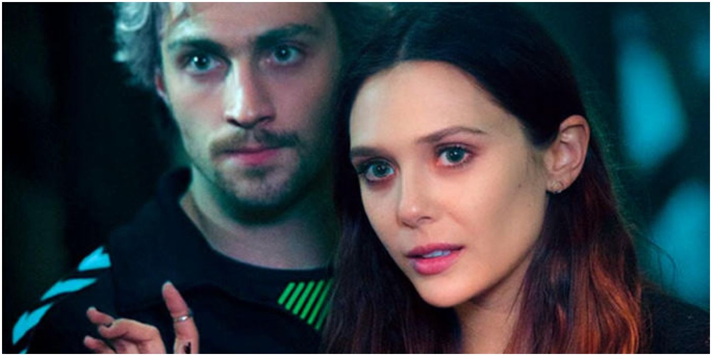 Aaron Taylor-Johnson as Quicksilver and Elizabeth Olsen as Scarlet Witch in Age of Ultron