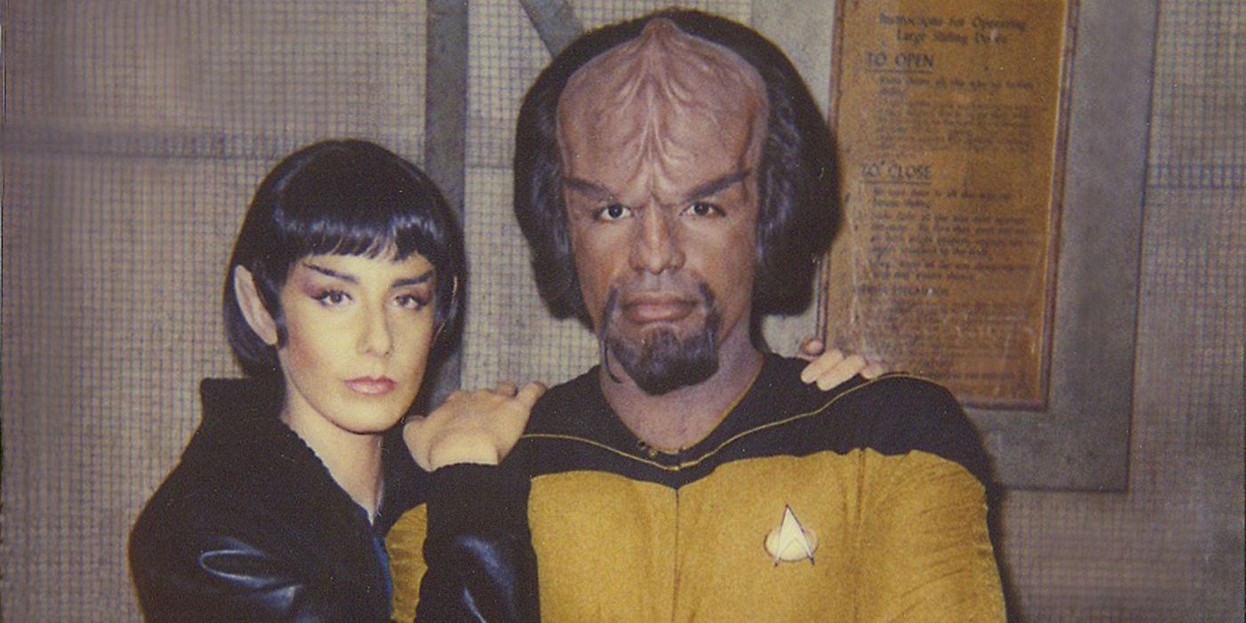 Suzie Plakson as Dr. Selar and Michael Dorn as Worf - Star Trek: The Next Generation