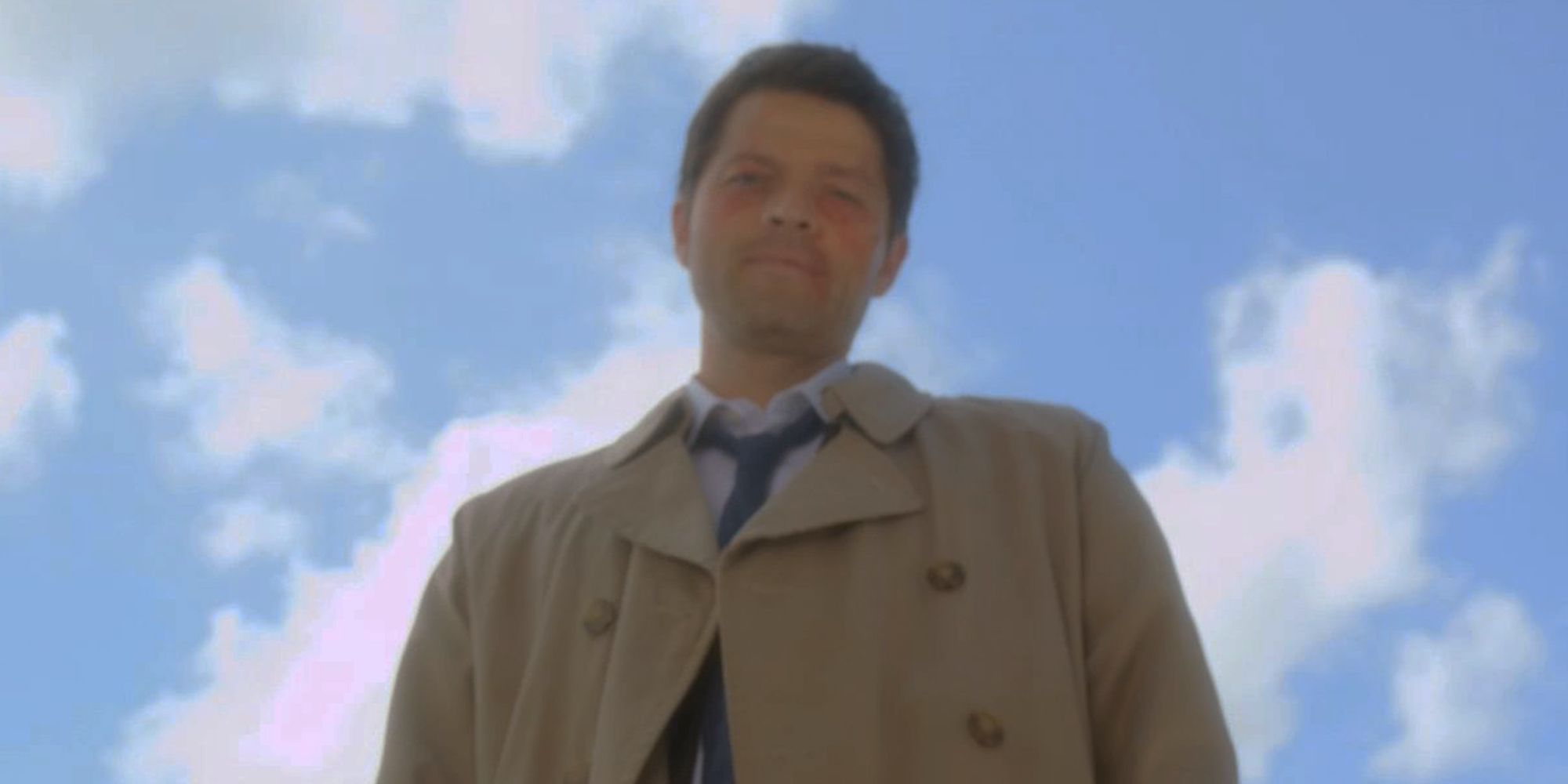 Castiel looking down at the camera 