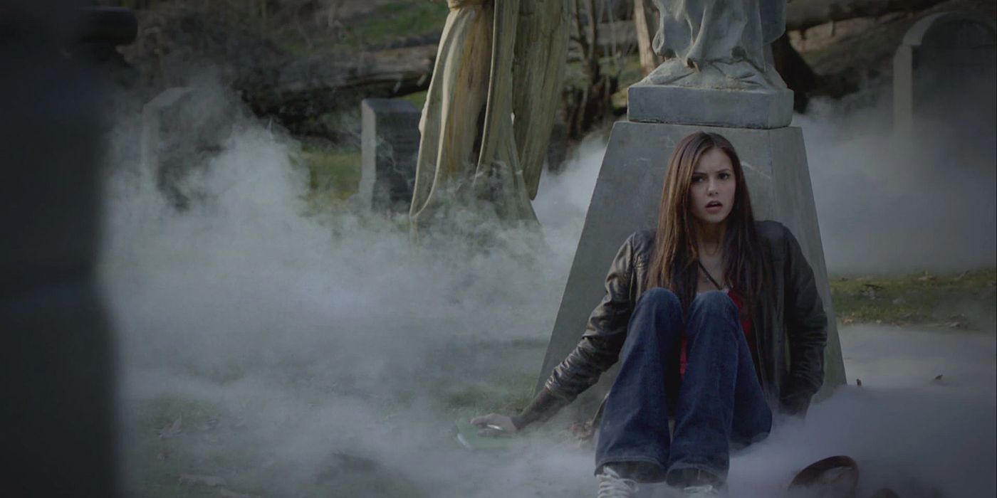 Elena surrounded by fog in The Vampire Diaries