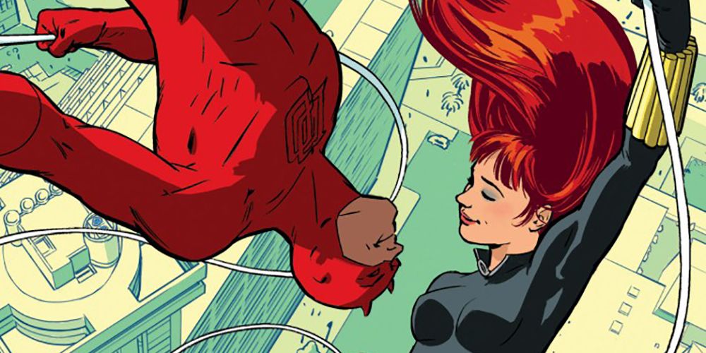 Black Widow flirts with Daredevil from Marvel Comics