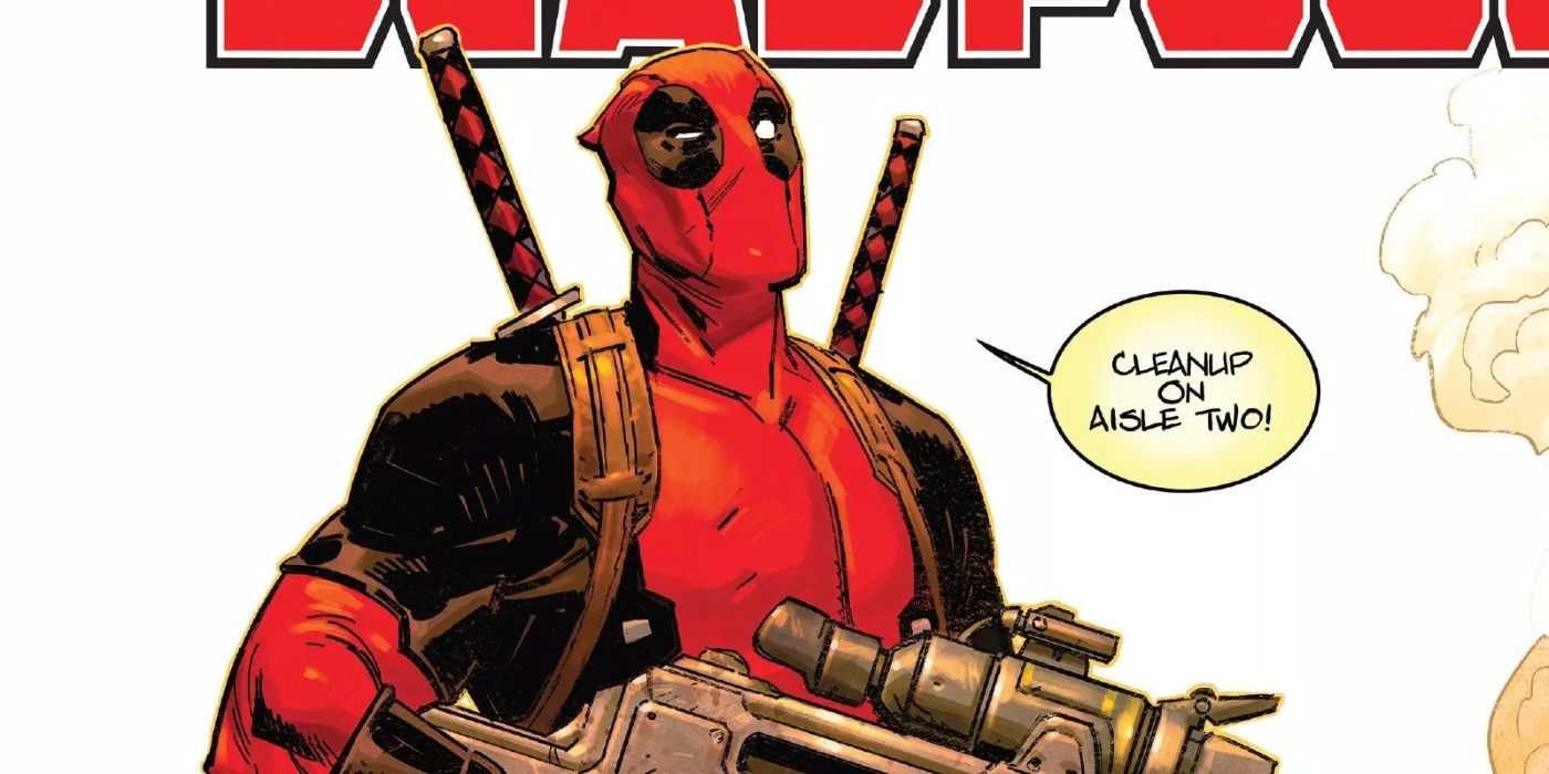 Deadpool saying 'Clean up on aisle two' in Marvel Comics.