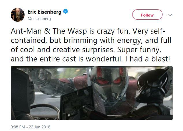 Eric Eisenberg Ant-Man 2 Reaction Tweet