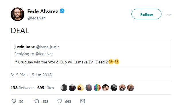 Fede Alvarez Evil Dead 2 Tweet Screenshot