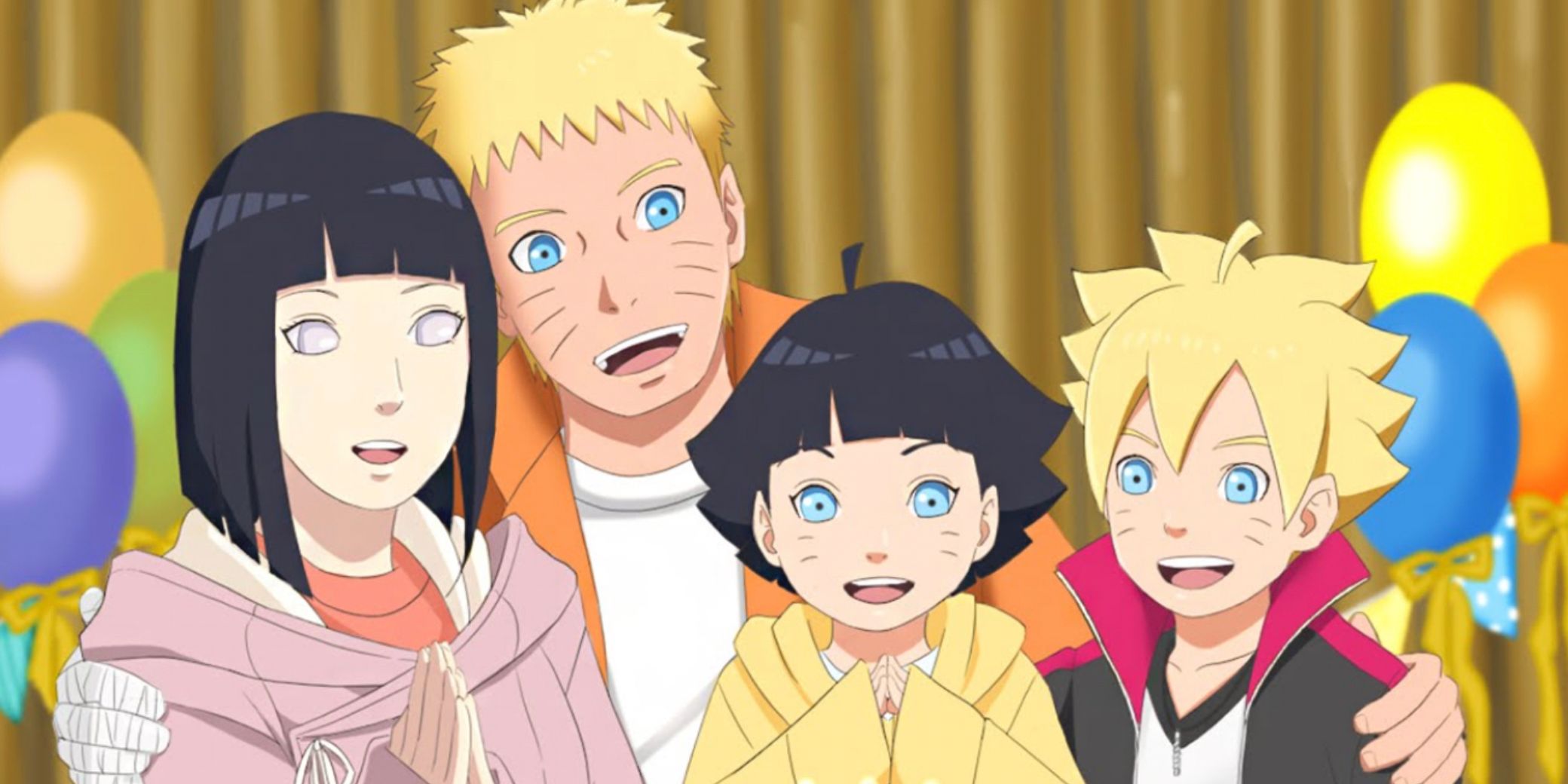 Hinata, Naruto, Himawari e Boruto comemoram na série Boruto