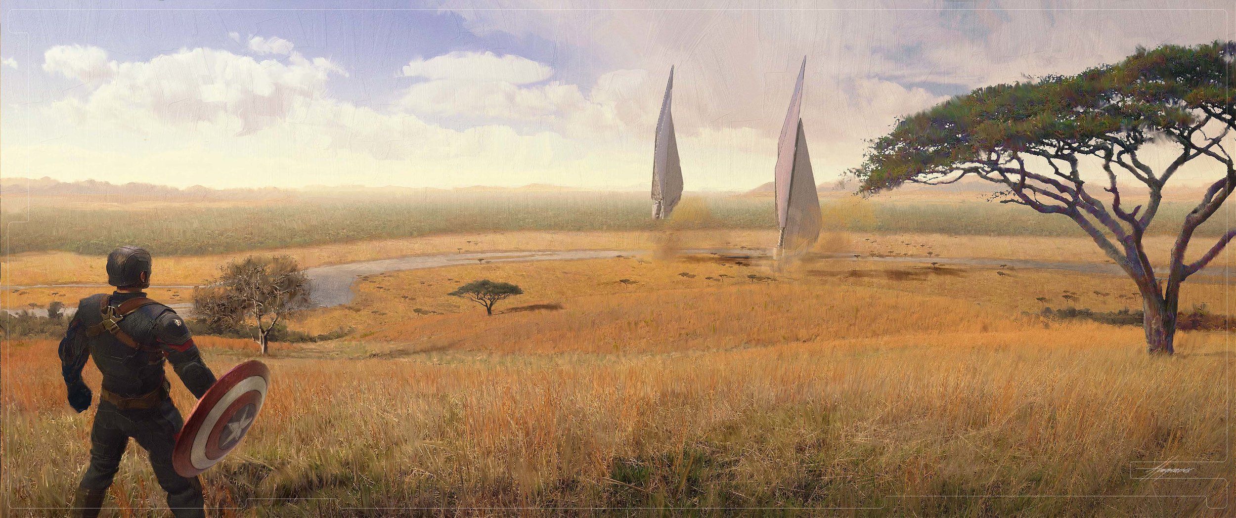 Infinity War concept art - Cap in Wakanda plains