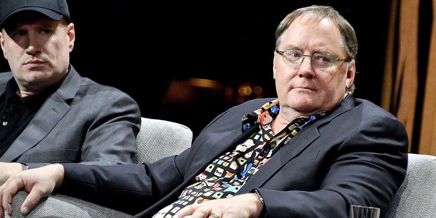 John Lasseter sitting beside Kevin Feige