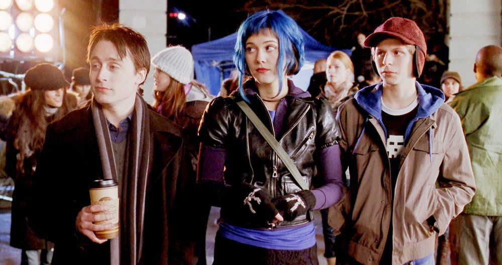 Wallace, Ramon and Scott stand side by side in Scott Pilgrim vs. the World.