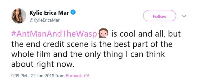 Kylie Erica Mar Ant-Man 2 Reaction Tweet