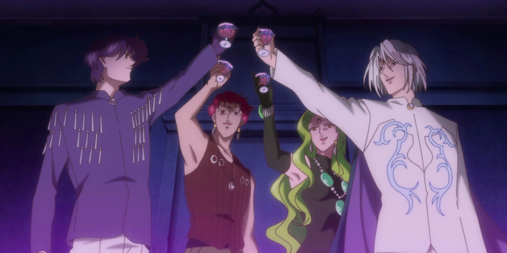 Members of the Black Moon Clan toast themselves in Sailor Moon Crystal
