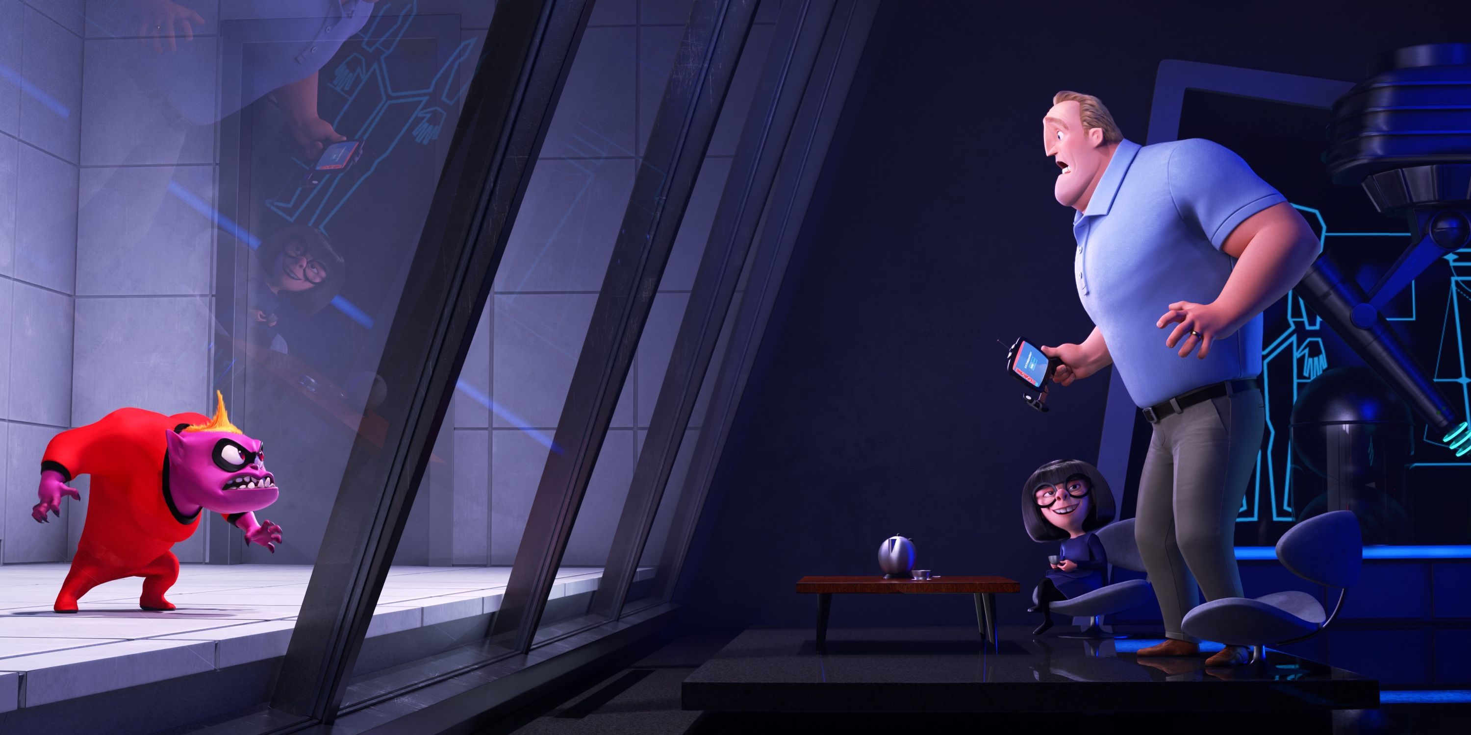 Monster Jack Jack with Edna Mode and Bob Parr in Incredibles 2