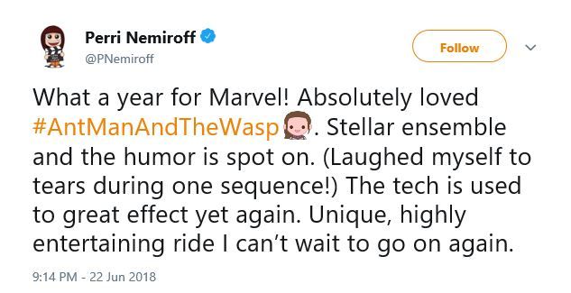 Perri Nemiroff Ant-Man 2 Reaction Tweet