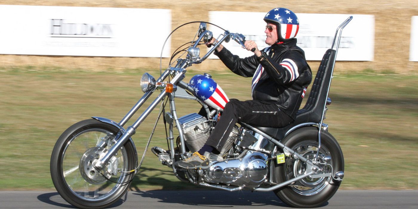Peter Fonda riding his Captain America motorcycle from Easy Rider