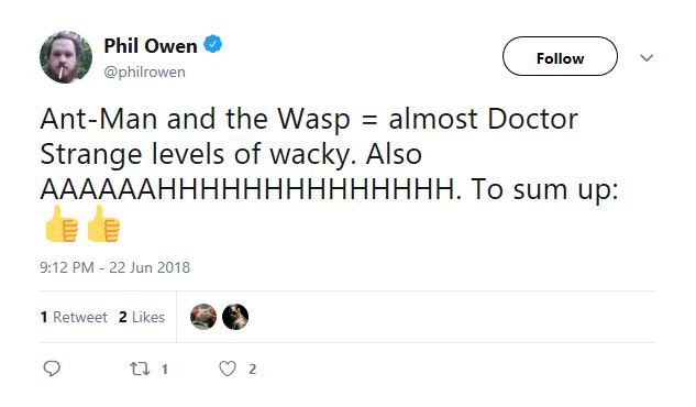 Phil Owen Ant-Man 2 Reaction Tweet