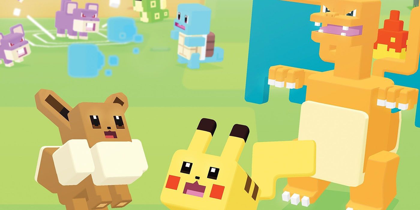 A Pikachu, Eevie and Charizard in Pokemon Quest