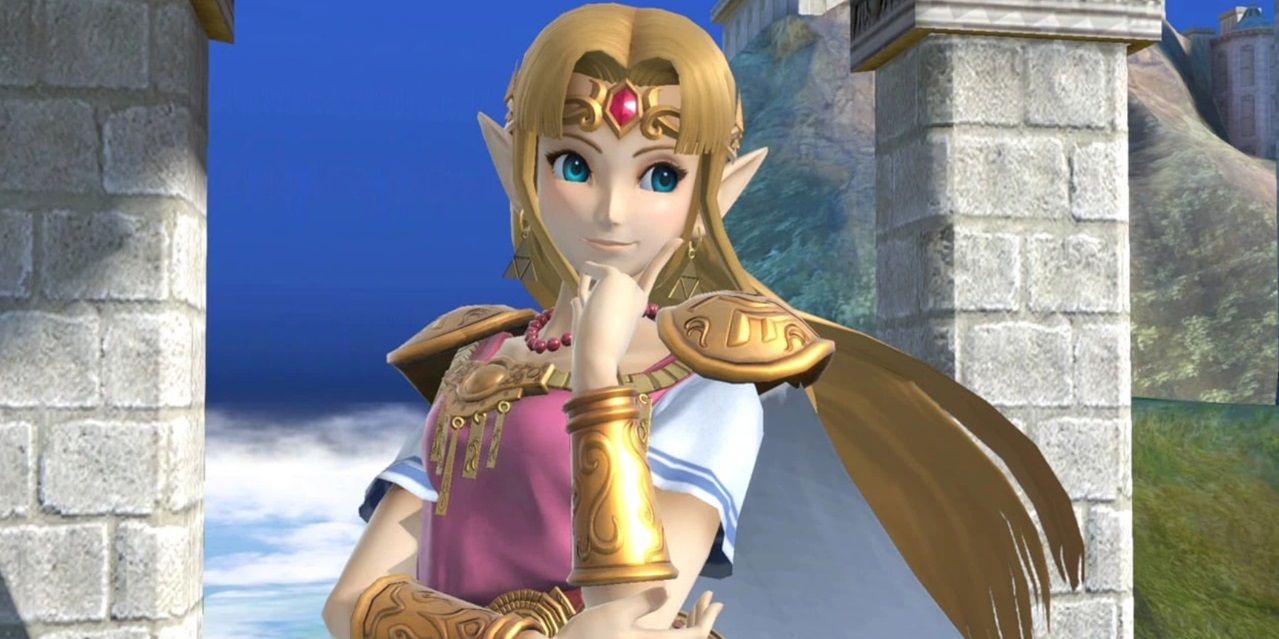 Zelda standing in front of stone pillars