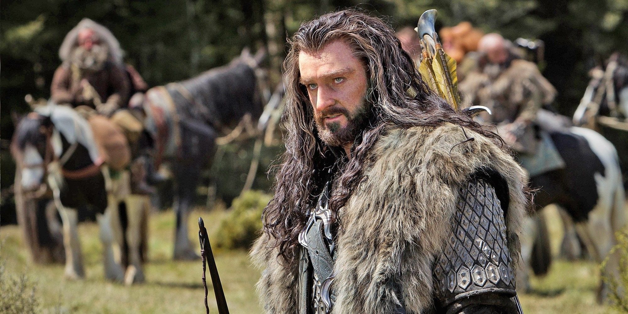 Thorin Oakenshield standing in an open field in The Hobbit