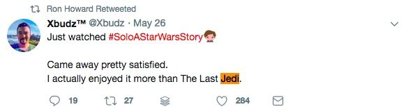 Ron Howard Last Jedi tweet 2