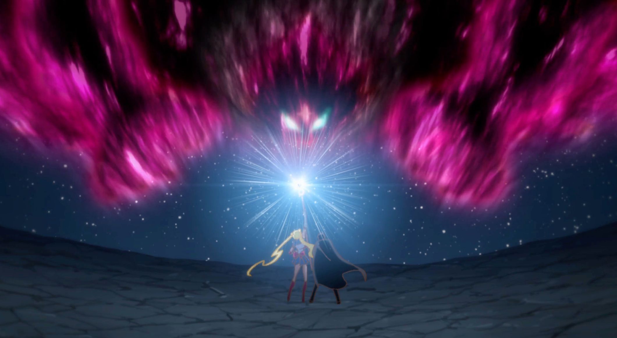 Sailor Moon and Tuxedo Mask Against Metaria in Sailor Moon Crystal