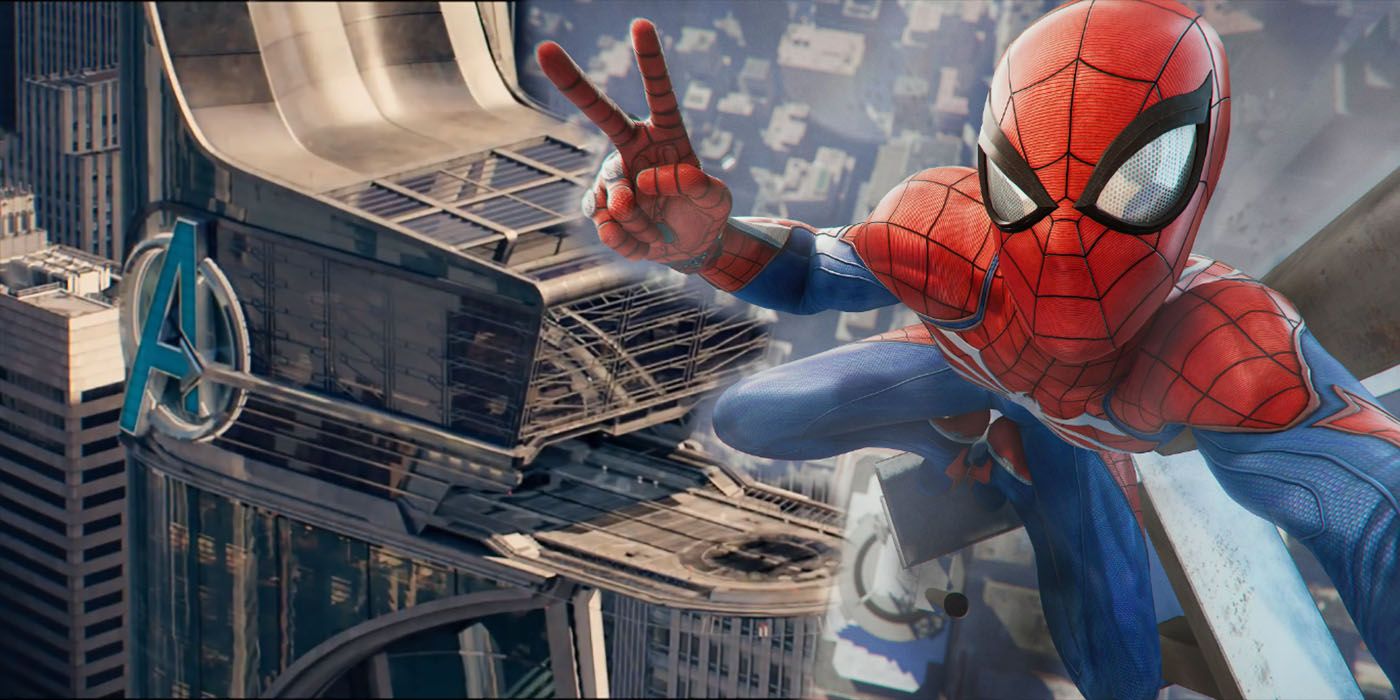 Spider-Man take a selfie above Avengers Tower in Spider-Man PS4.