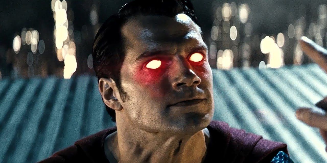 Superman threatens to use his heat vision on Lex Luthor in Batman v Superman