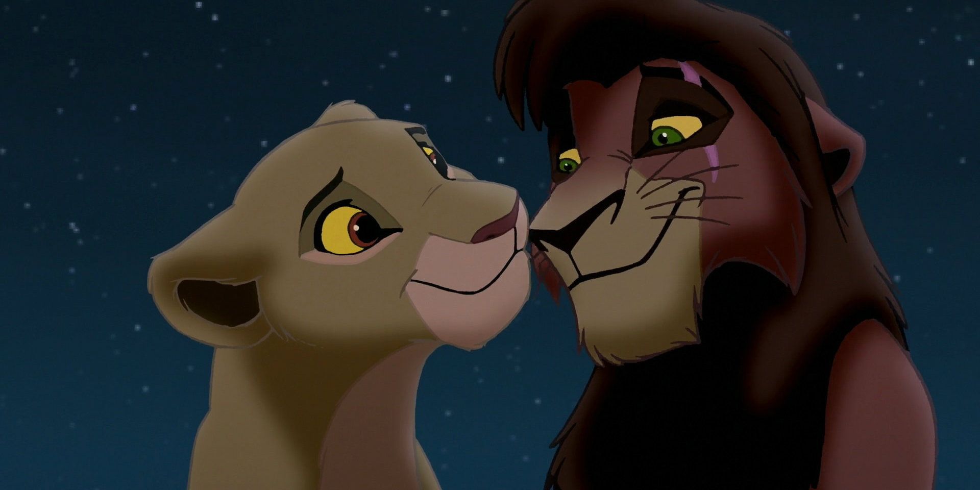 Kovu and Kiara looking adoringly at each other in The Lion King 2