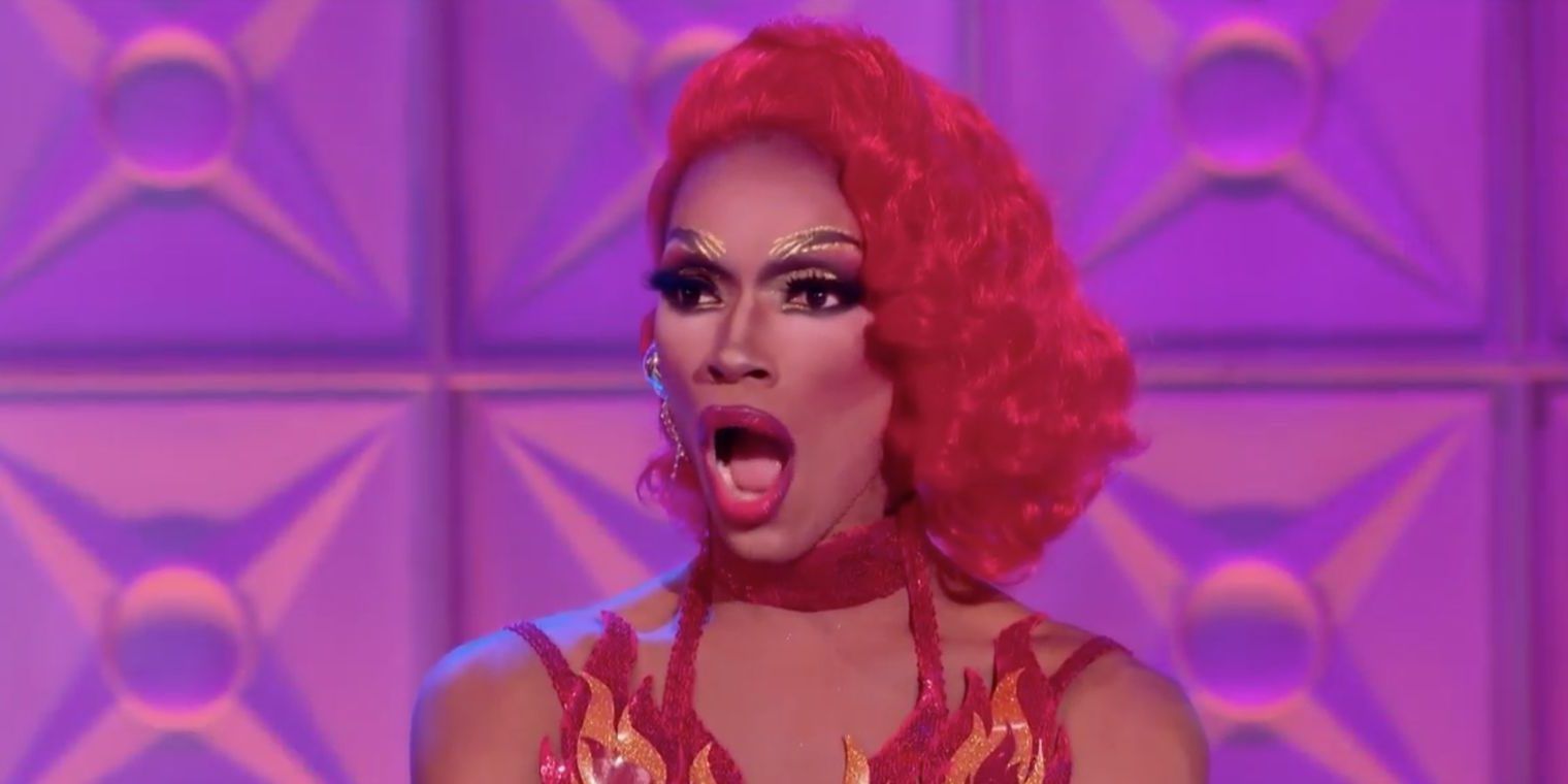 The Vixen opening her mouth in shock on the main stage of RuPaul's Drag Race.