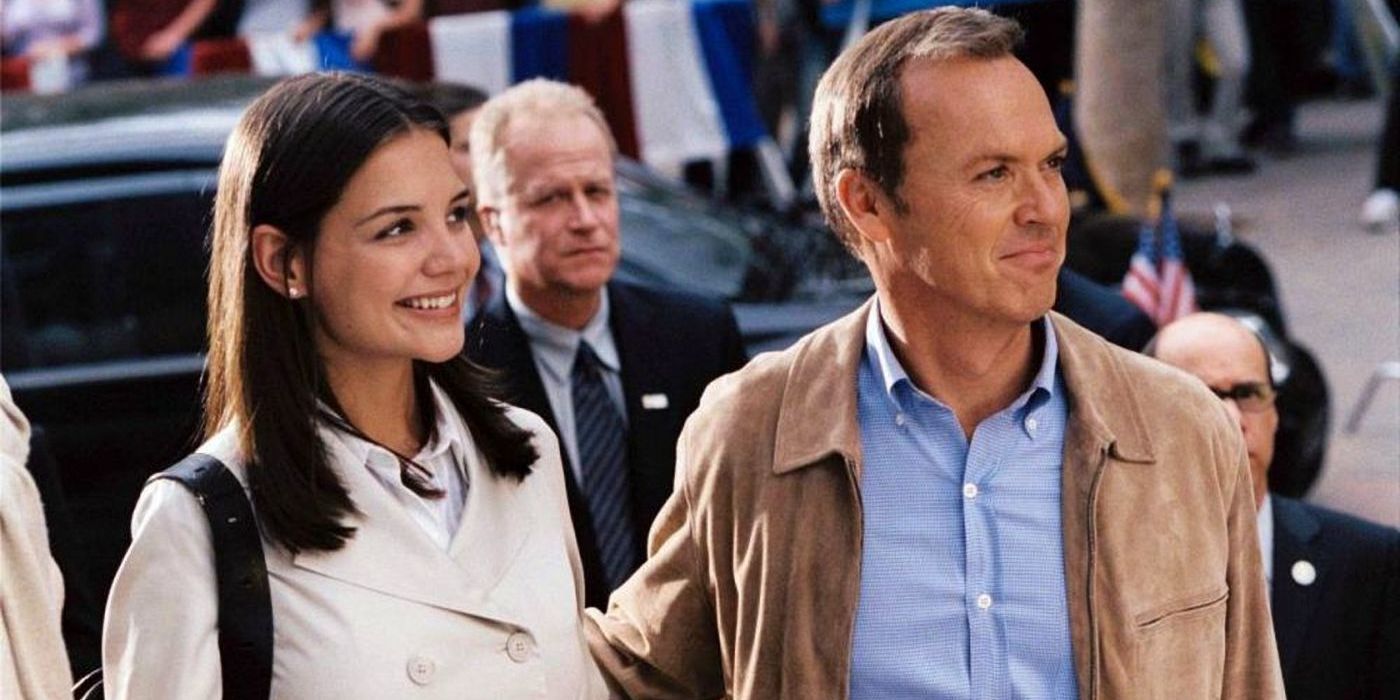 Katie Holmes and Michael Keaton in First Daughter.