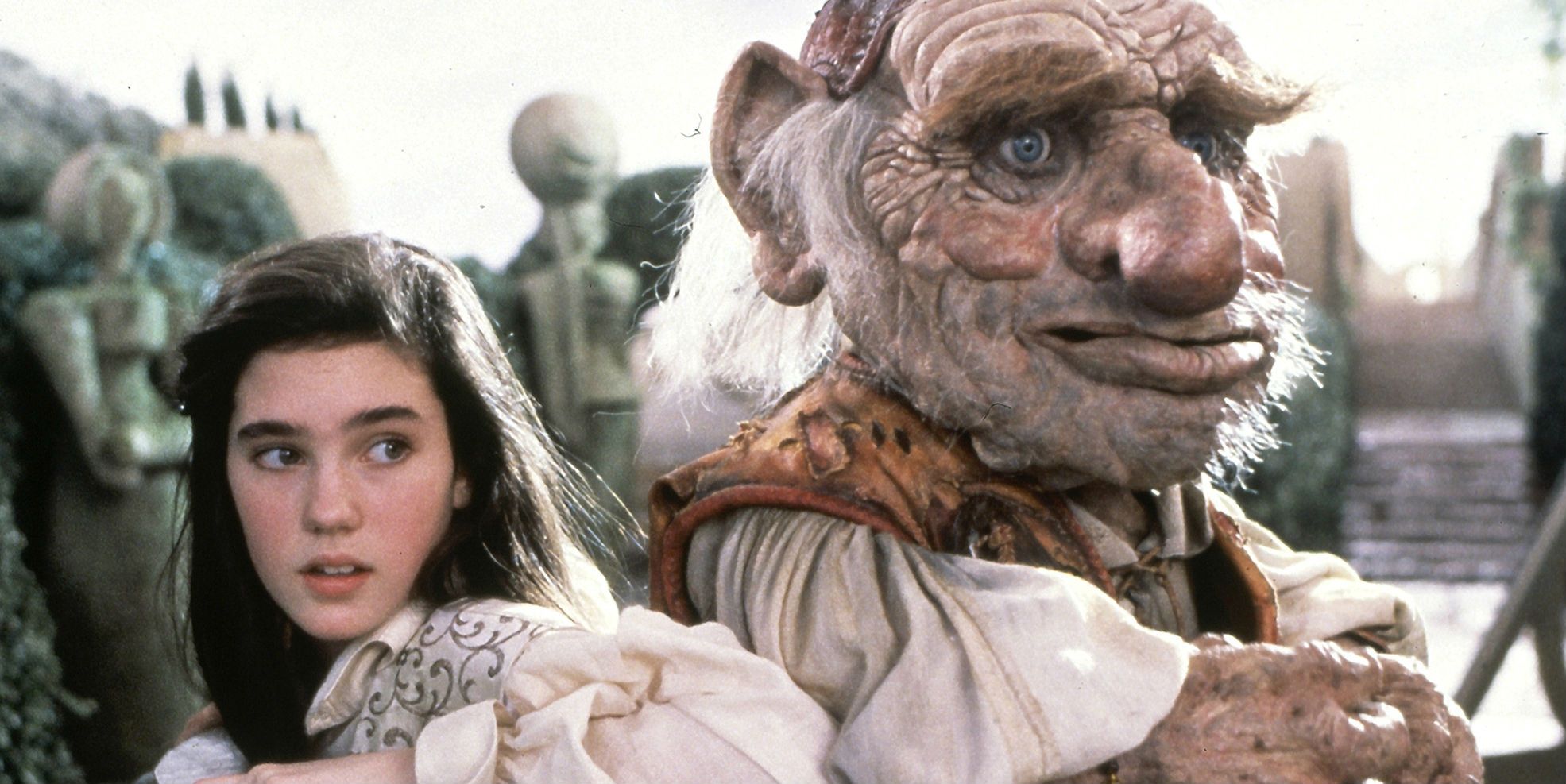 Jennifer Connelly and Hoggle in Labyrinth