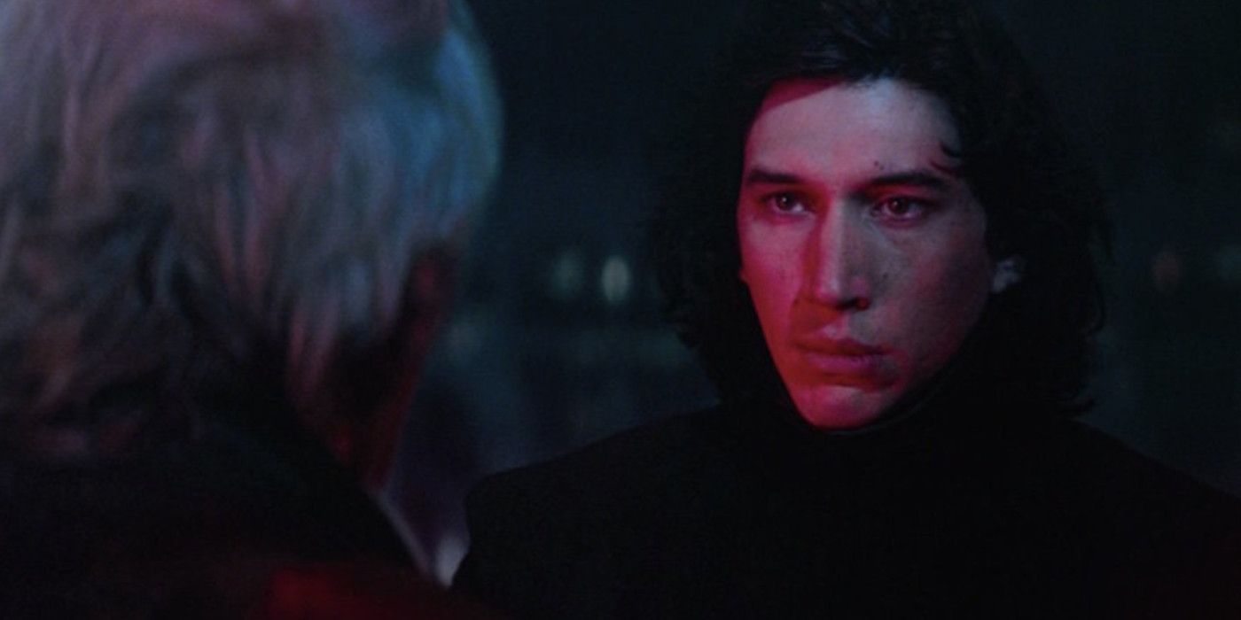 Kylo Ren speaks with Han Solo before killing him on Starkiller Base in The Force Awakens