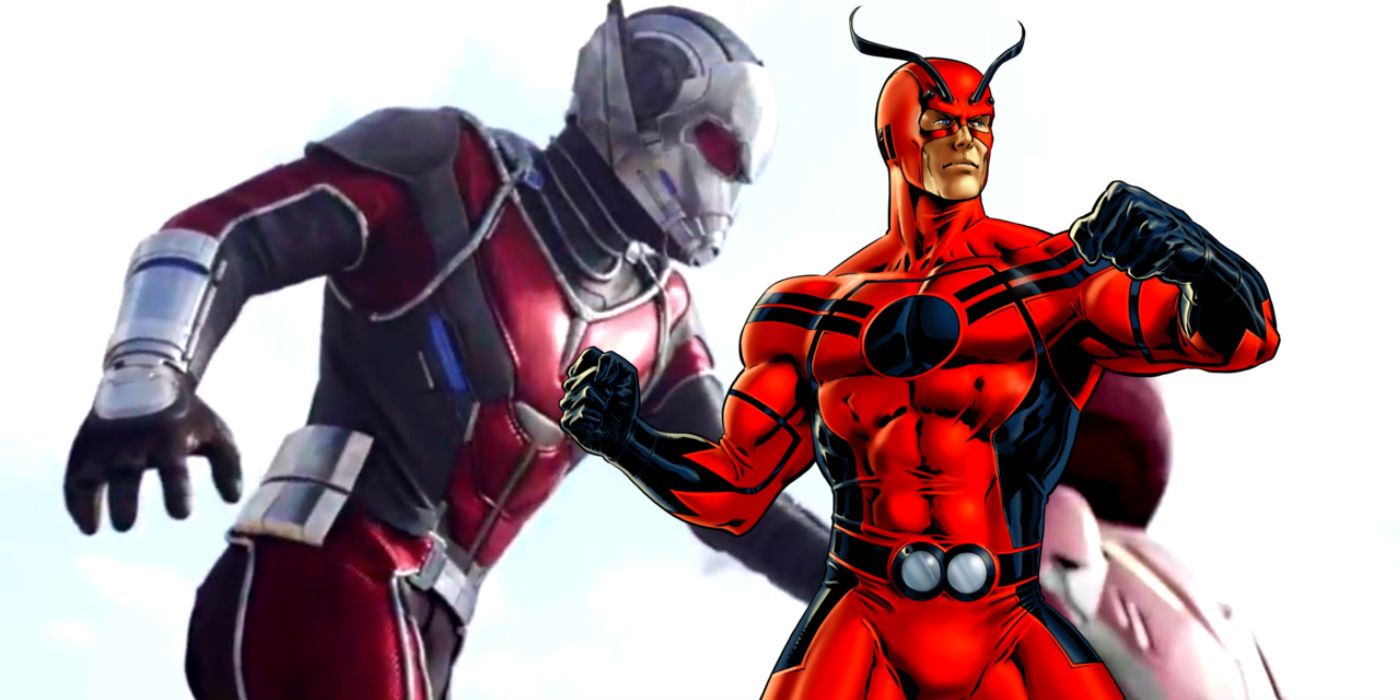 Split image of the MCU's Ant-Man and Giant Man from Marvel Comics