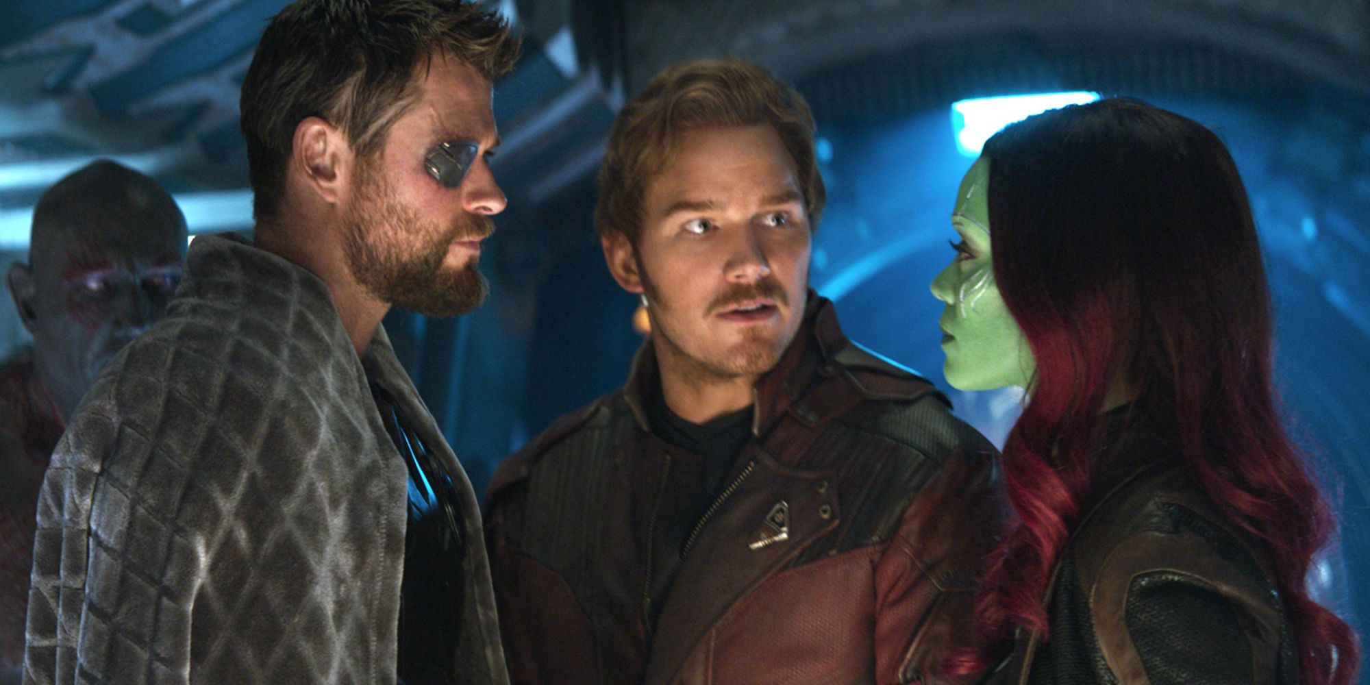 Avengers Infinity War - Thor, Peter Quill, and Gamora talking
